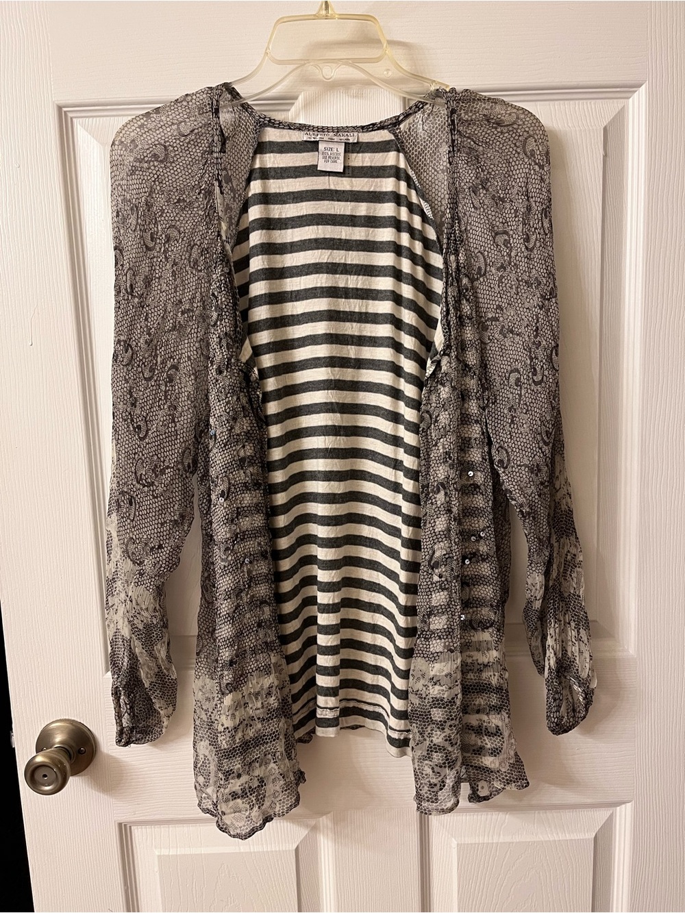Alberto Makali Striped Cream & Grey Women’s Open-Front Cardigan